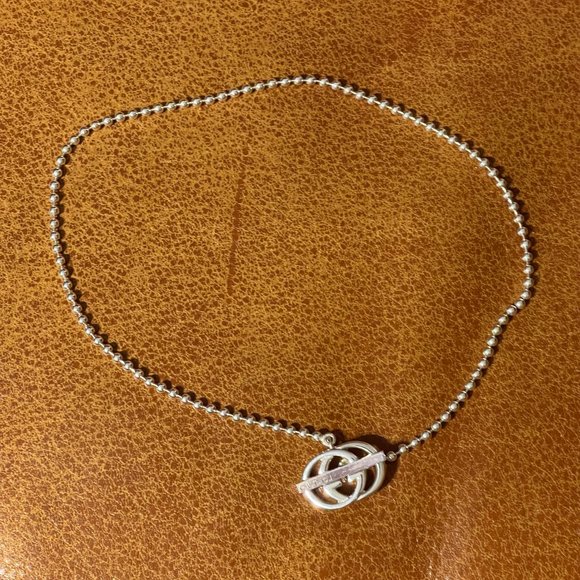 GUCCI GG Toggle Choker Necklace Double G Ball Chain Interlocking Silver 925 - Picture 1 of 9